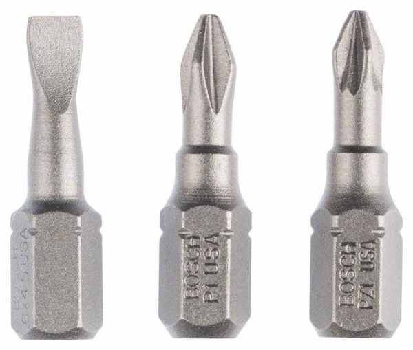 Set bitova odvrtača ekstra tvrdi (mešani) 3-delni, S 0,6x4,5; PH1; PZ1; 25 mm, Bosch 2607001765