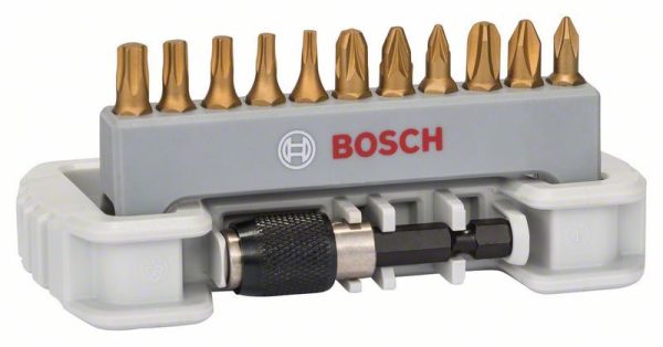 Set bitova odvrtača sa držačem bitova, 11-delni, PH1; PH2; PH3; PZ1; PZ2; PZ3; T10; T15; T20; T25; T30; 25 mm, Bosch 2608522126