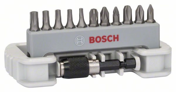 Set bitova odvrtača sa držačem bitova, 11-delni, PH1; PH2; PH3; PZ1; PZ2; PZ3; T10; T15; T20; T25; T30; 25 mm, Bosch 2608522129