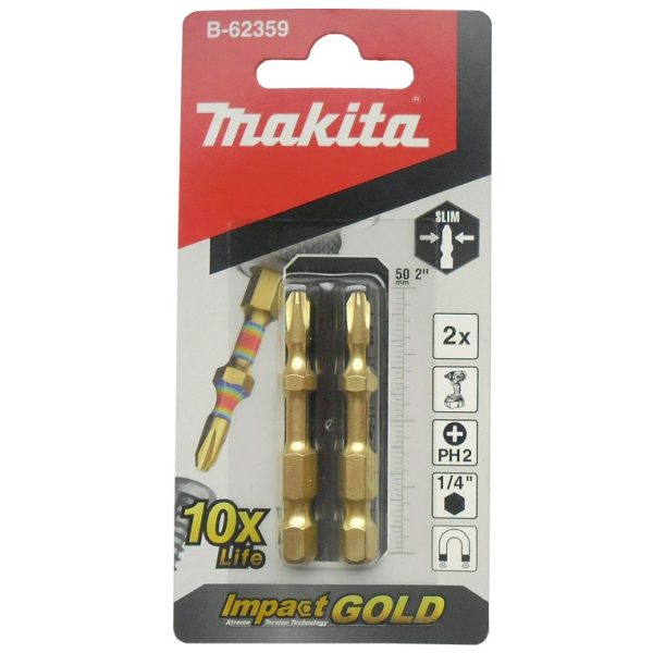 Set bitova Impact Gold Super Slim za uvrtanje PH2 50mm torzioni, 2-delni, Makita B-62359