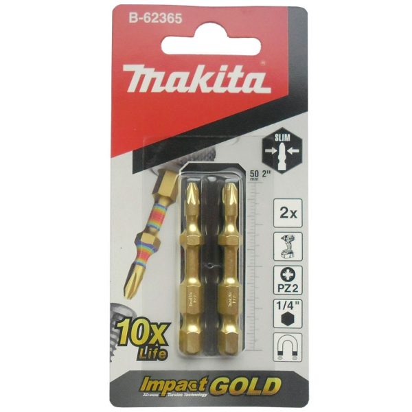 Set bitova Impact Gold Super Slim za uvrtanje PZ2 50mm torzioni, 2-delni, Makita B-62365
